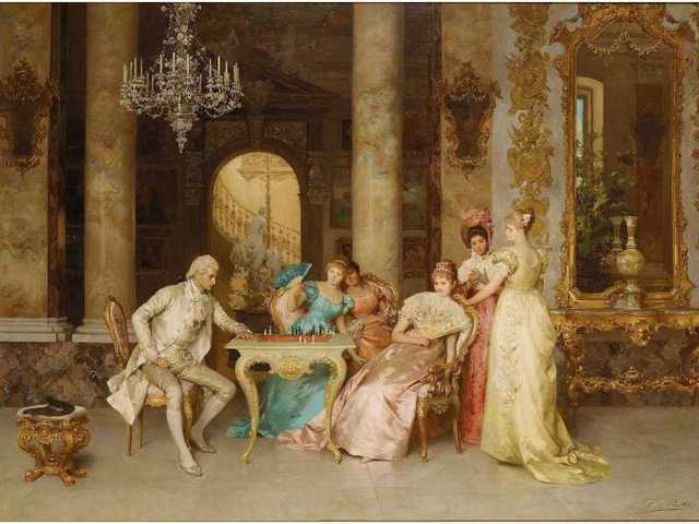 ロココ調 貴族額絵 ゴールドダブルフレーム キャンバス印刷 W55/H45 21