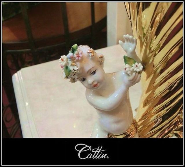 イタリア　カティン　ゴールドセラミック　天使フラワーベース